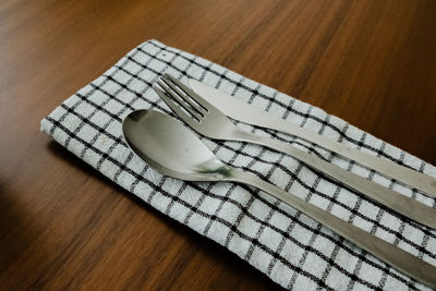 High angle view of empty plate on table