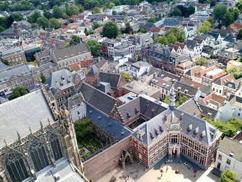 High angle view of buildings in town