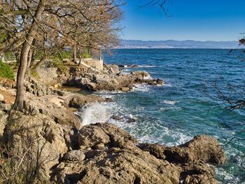 Scenic view of sea against clear sky