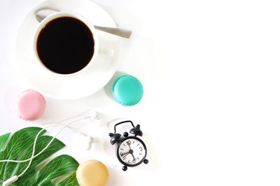 High angle view of coffee cup on table
