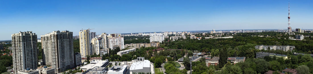 Aerial view of the panorama of the dorogozhichi district in kyiv, ukraine