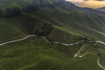 High angle view of winding road on mountain