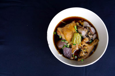 High angle view of food in bowl on table