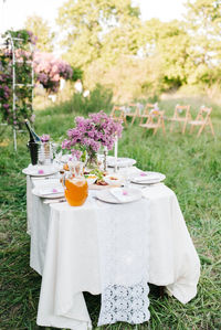 Flower vase on table