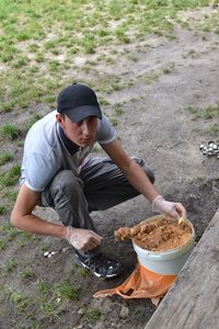 Young man preparing food