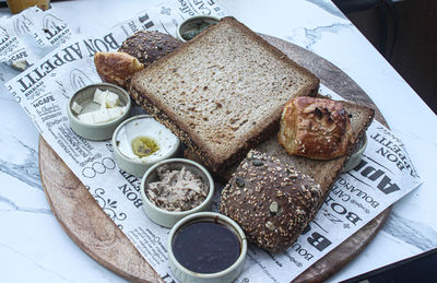 High angle view of food on table