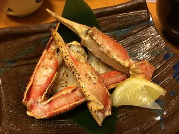 High angle view of fish on table