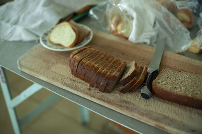 High angle view of breakfast on table