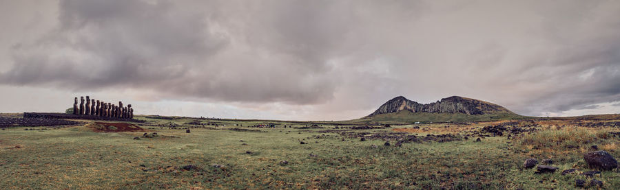 Panoramic view of arid landscape against sky