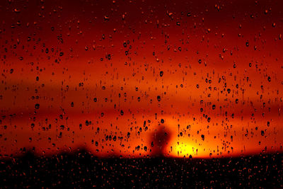 Full frame shot of wet window during sunset