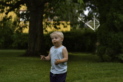 Cute boy in grass