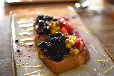 Close-up of dessert in plate on table