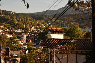 High angle view of townscape against sky