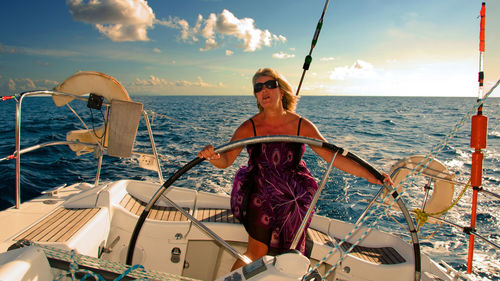 People on boat in sea