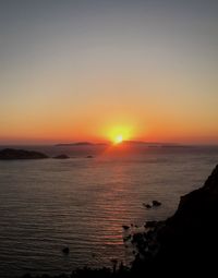 Scenic view of sea against romantic sky at sunset