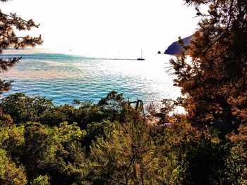 Scenic view of sea against clear sky