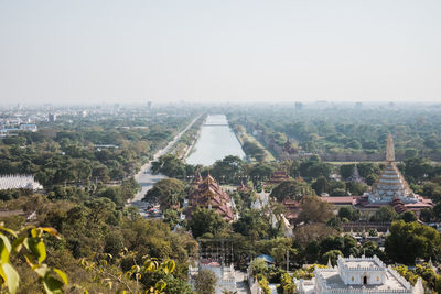 High angle view of buildings in city