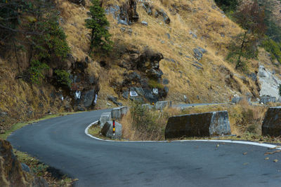 High angle view of winding road on mountain