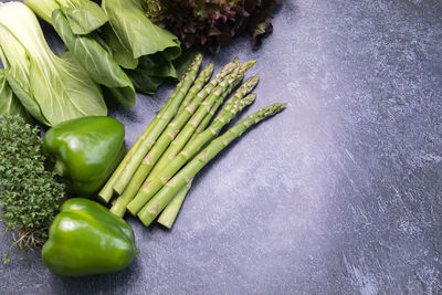 High angle view of vegetables on table