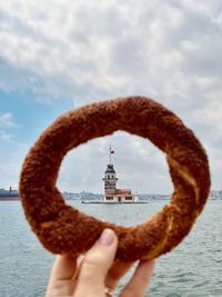 Turkish landscape with the view of tower and simit