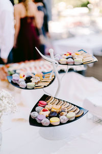 High angle view of dessert on table