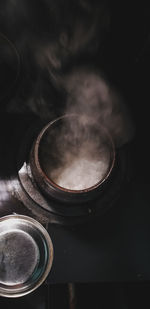 High angle view of drink in container