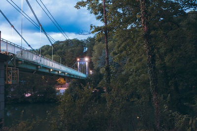 Train on bridge against sky