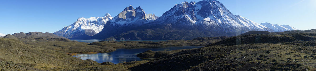 Scenic view of snowcapped mountains against sky