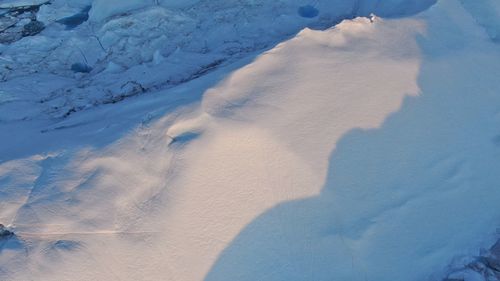 High angle view of snow covered land