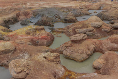 High angle view of rocks on shore