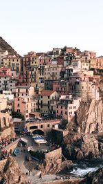 High angle view of townscape against clear sky