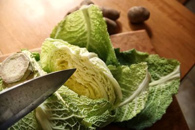 High angle view of vegetables on table