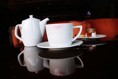 Close-up of crockery on table