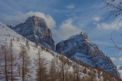 Detail of the majestic north face of mount pelmo in winter conditions