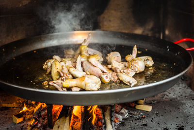 Close-up of food on barbecue grill