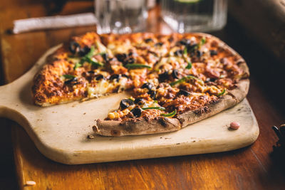 Close-up of pizza on table