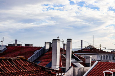 High section of houses against buildings in city