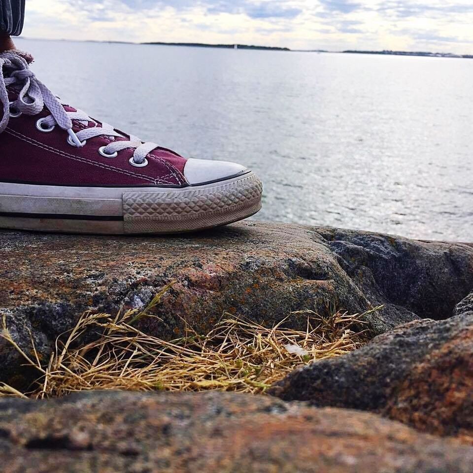 LOW SECTION OF SHOES ON BEACH