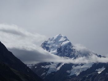 Scenic view of snow covered mountains against sky