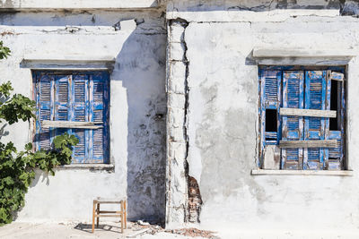 Closed door of old greek island building