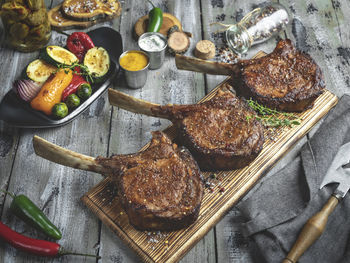 High angle view of food on table