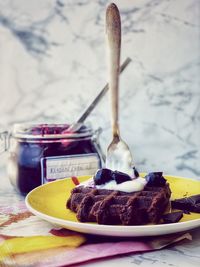 Close-up of dessert in plate on table