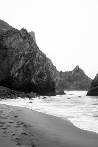 Scenic view of beach against clear sky