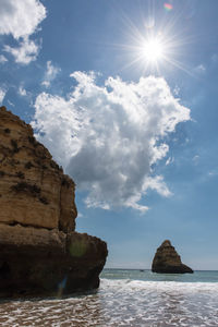 Scenic view of rocks in sea against sky