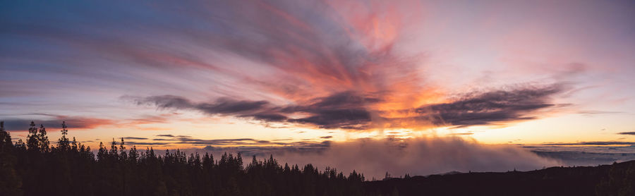 Scenic view of silhouette landscape against sky during sunset