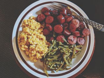 High angle view of breakfast served on table