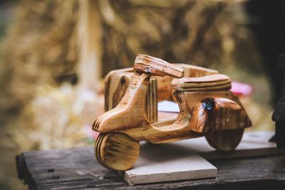 Close-up of wooden toys on table