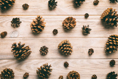 High angle view of christmas decorations on table