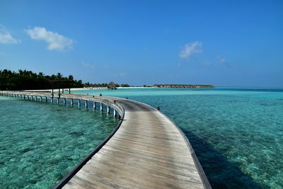 Scenic view of sea against blue sky