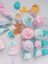 High angle view of sweet food on table